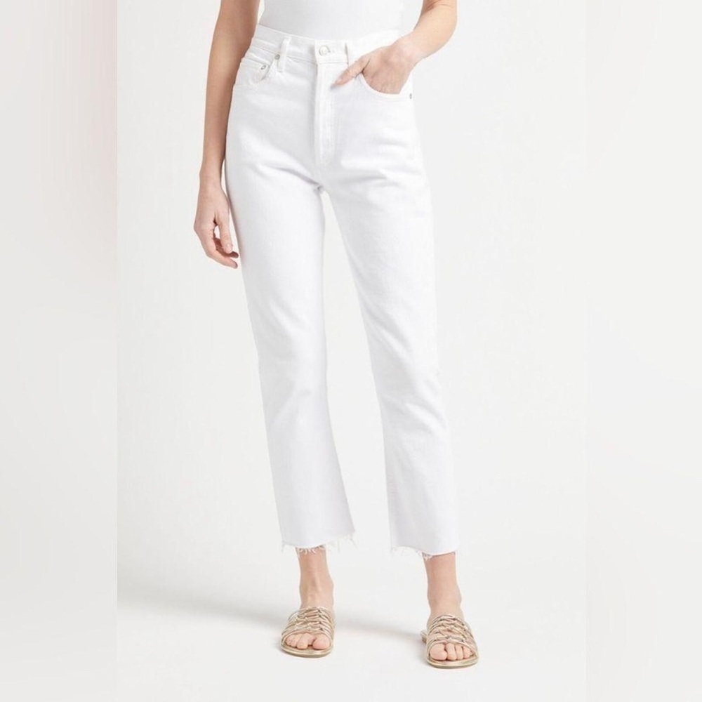 Agolde Nico White High Rise Button Fly Jeans